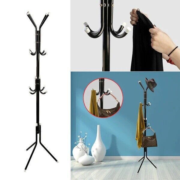 12 Hook 3-Tier Hat Coat Clothes Rack Umbrella Stand Tree Style Steel Hanger New
