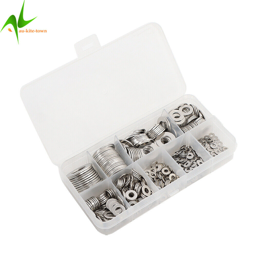 600Pcs 304 Stainless Steel Flat Washer Washers Assortment Set Value Kit 