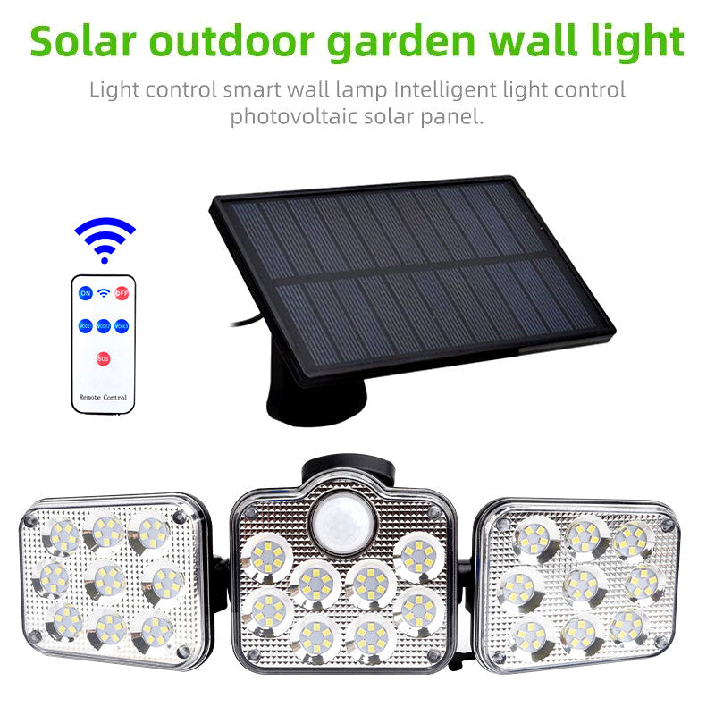 138 LED 3 Head Solar Motion Sensor Light Outdoor Garden Wall Security Flood Lamp