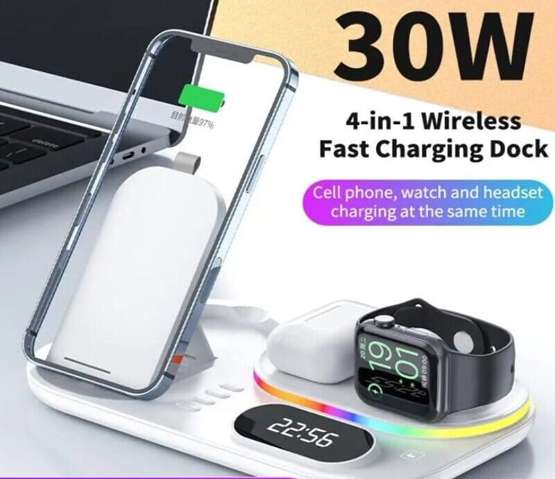 30W Wireless Fast Chargers Dock Charging Station 4 in 1 For Phone