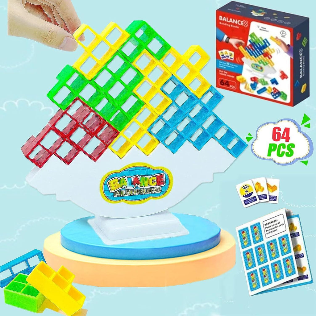 64Pcs Tetra Tower Balance Stacking Blocks Game Team Toys Gifts for Kids & Adults