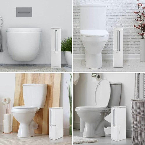 Slim Dustbin Garbage Bin With Toilet Brush Lid Bathroom Trash Can Waste Basket