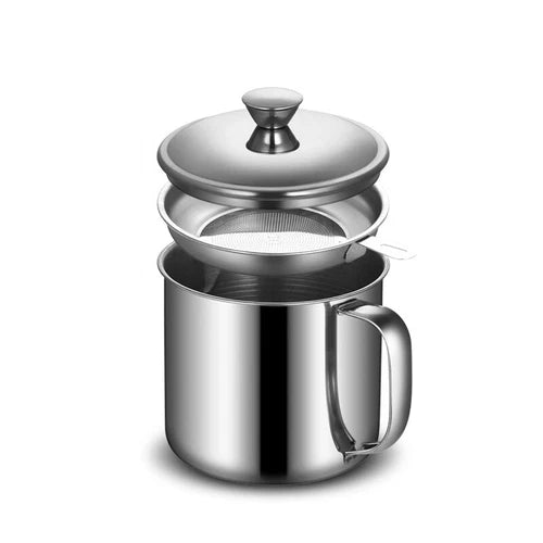 1.8L Stainless Steel Oil Filter Pot Cooking Soup Grease Strainer Separator Home