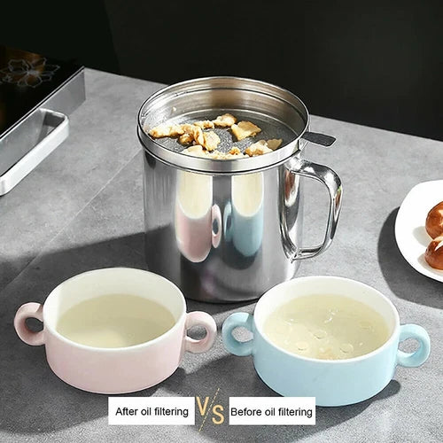 1.8L Stainless Steel Oil Filter Pot Cooking Soup Grease Strainer Separator Home