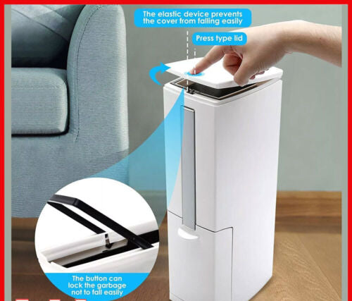 Slim Dustbin Garbage Bin With Toilet Brush Lid Bathroom Trash Can Waste Basket