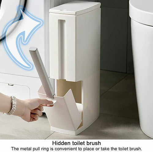 Slim Dustbin Garbage Bin With Toilet Brush Lid Bathroom Trash Can Waste Basket