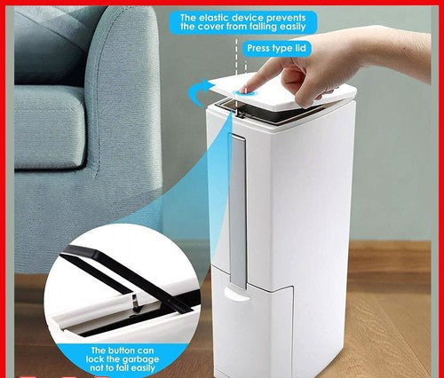 Slim Dustbin Garbage Bin With Toilet Brush Lid Bathroom Trash Can Waste Basket