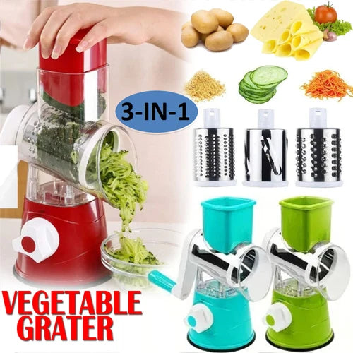 Manual Kitchen Vegetable Food Rotary Drum Grater Chopper Slicer Cutter Shredder