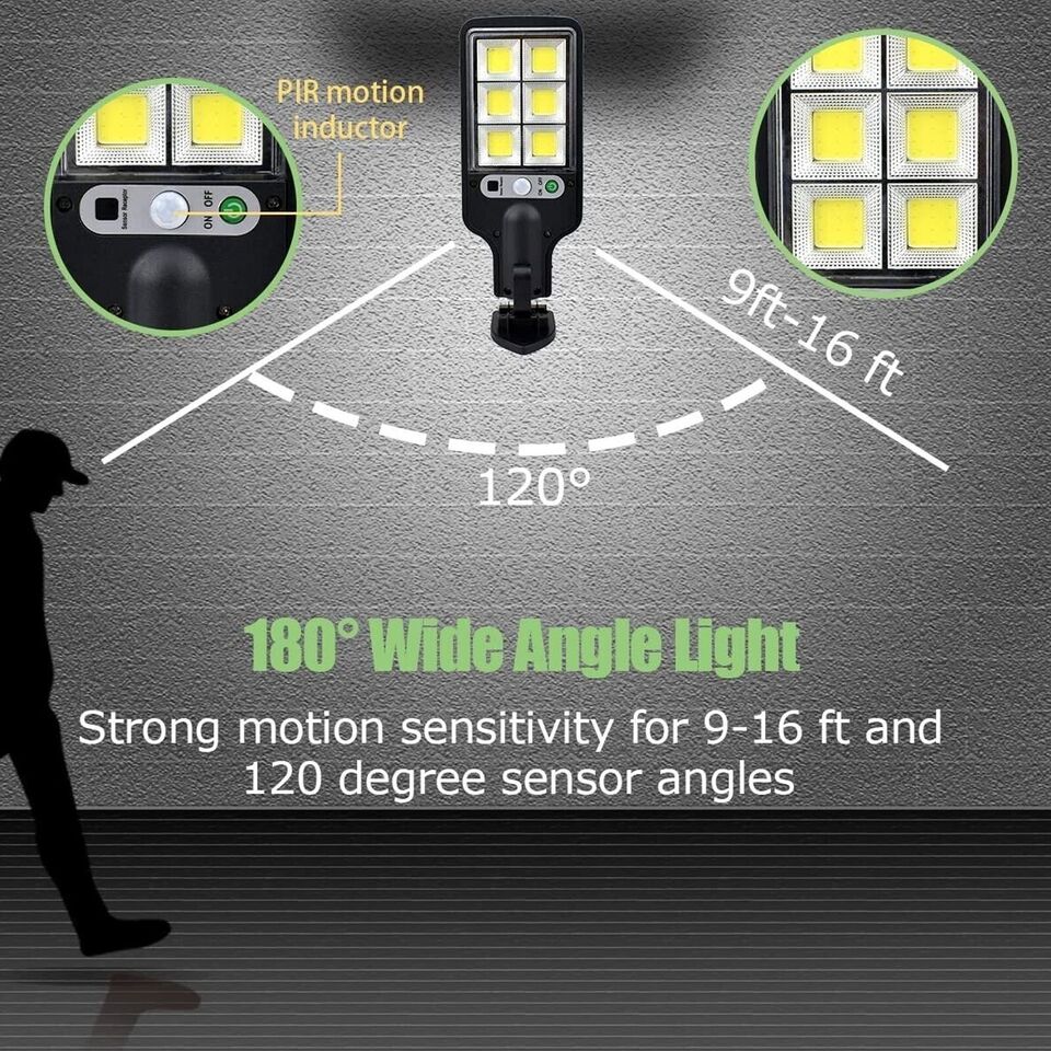 Outdoor 300W Wall LED Lights Waterproof Solar LED Lamp Security Lighting With Motion Sensor For Courtyard, Garden, Patio, Yard, Street, Basketball Court