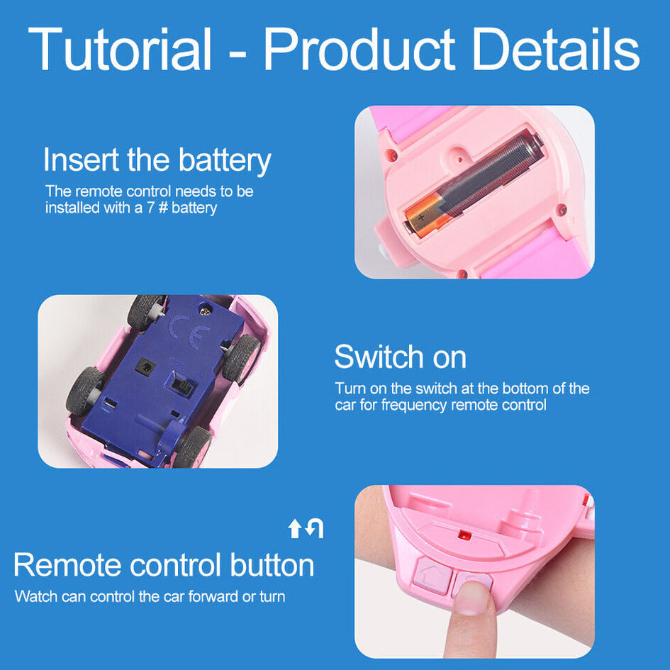 Kids Mini Electric Watch Wrist Strap Wearable Remote Control Racing Car Toy 360 Degrees Rotation Anti-interference 2.4 GHz USB Charge, For Children Indoor & Outdoor Interactive Game Toy