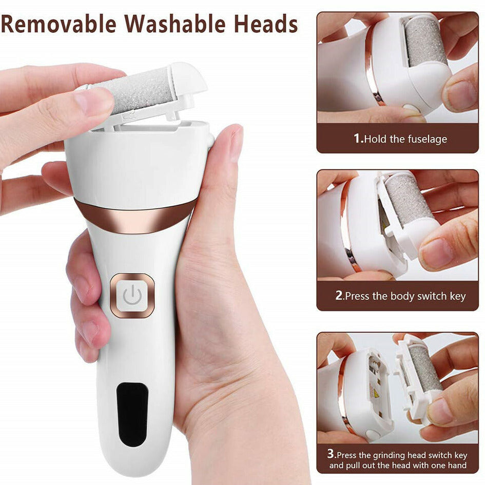 Electric Rechargeable Pedicure Foot Grinder Tool Callus And Dead Hard Skin Remover multipurpose Foot File Shaver With 2 Speeds adjustment Option Includes 3 Replacement Roller Heads And Battery Display
