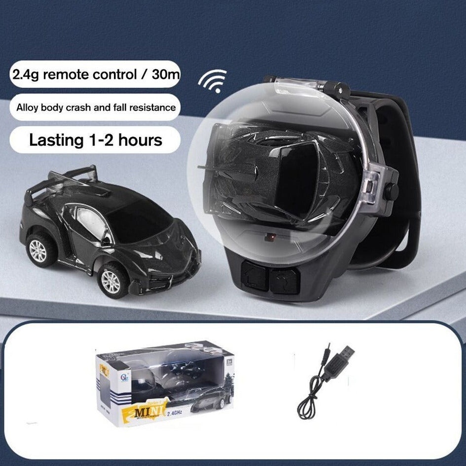 Kids Mini Electric Watch Wrist Strap Wearable Remote Control Racing Car Toy 360 Degrees Rotation Anti-interference 2.4 GHz USB Charge, For Children Indoor & Outdoor Interactive Game Toy