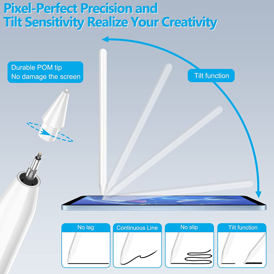 Apple Compatible Pencil 2nd Generation  With Magnetic Attach And  Bluetooth Wireless Charging Compatible Stylus For IPad Mini, Pro 11, 12, Air 4, Air 5