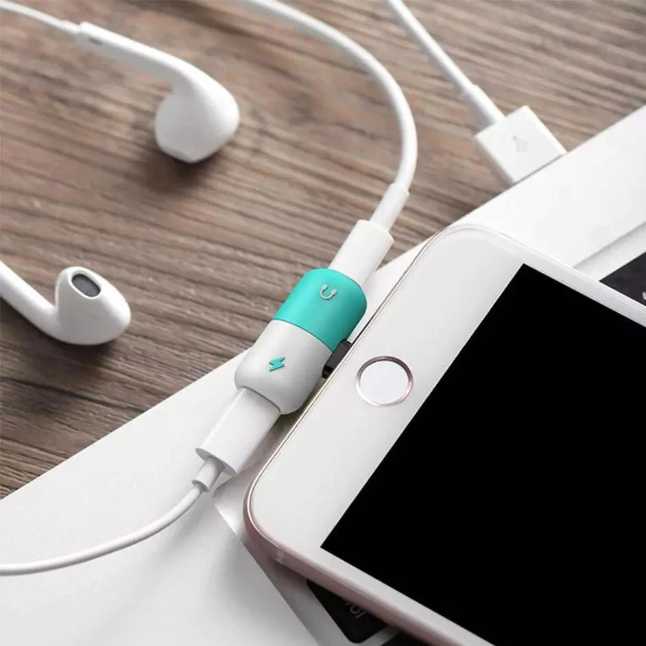 2 in 1 Mini Pill Lightning Audio Music Cable Adapter Headphone Audio Charger Splitter