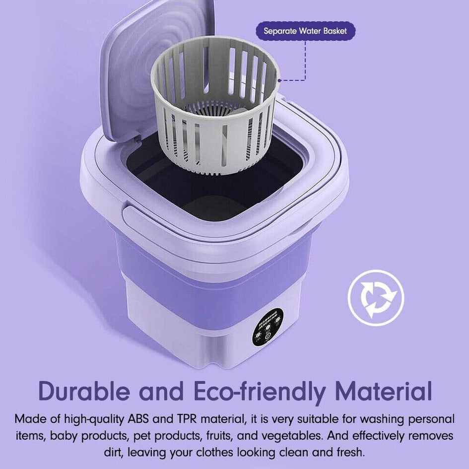 Portable Foldable Mini 8L Washing Machine Small Travel Washer With 3 Modes Timing Cleaning With Soft Spin And Draining For Household Clothes, Socks, Underwear, Baby Clothes, Towels and Small Items