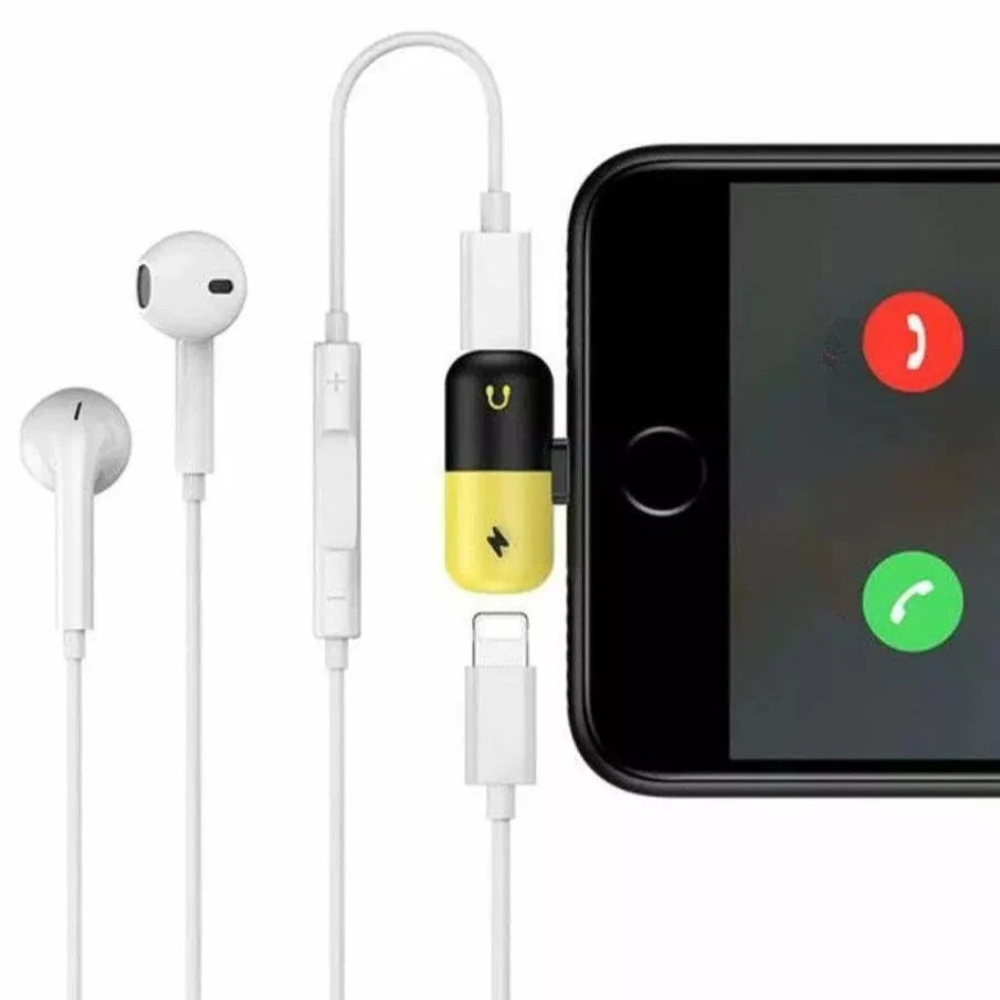 2 in 1 Mini Pill Lightning Audio Music Cable Adapter Headphone Audio Charger Splitter