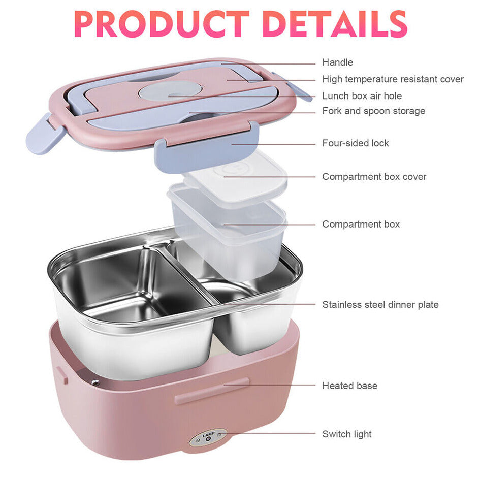 1.5L Portable Electric Heated Car Plug Heating Lunch Box Bento Fast Heating Food Warmer with Food Grade Stainless Steel Container