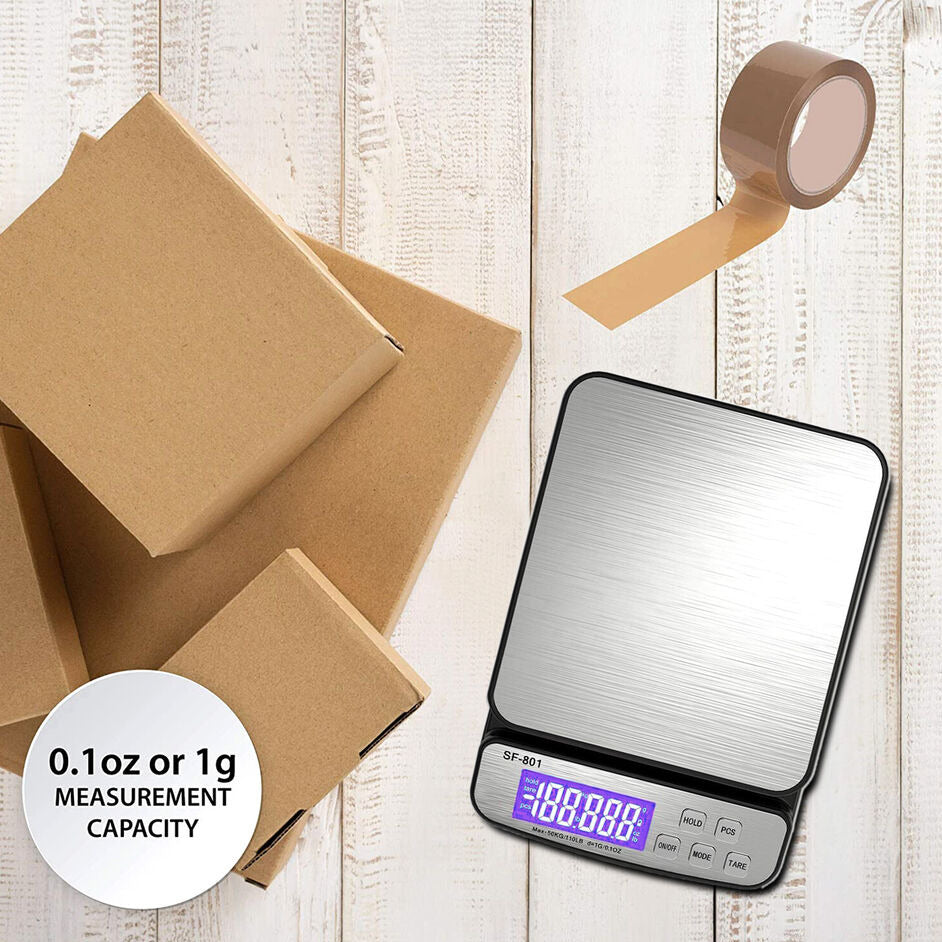 110 LBS x 1g Digital Portable Electronic Weighing Scale Postal Shipping Scale With AC Adapter For Kitchen, Home And Office