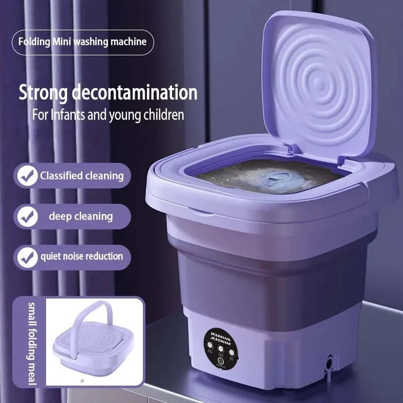 Portable Foldable Mini 8L Washing Machine Small Travel Washer With 3 Modes Timing Cleaning With Soft Spin And Draining For Household Clothes, Socks, Underwear, Baby Clothes, Towels and Small Items