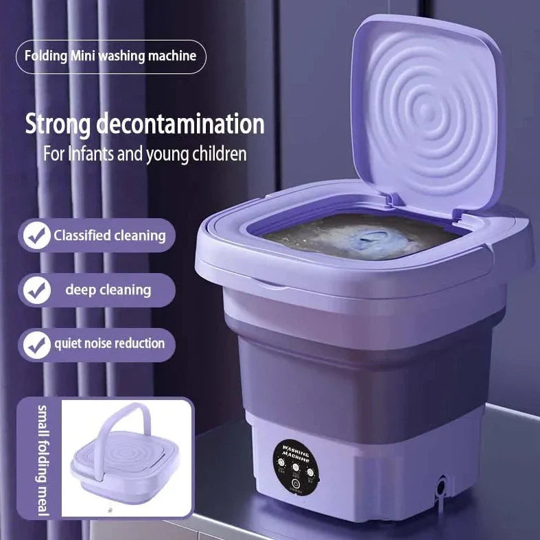 Portable Foldable Mini 8L Washing Machine Small Travel Washer With 3 Modes Timing Cleaning With Soft Spin And Draining For Household Clothes, Socks, Underwear, Baby Clothes, Towels and Small Items