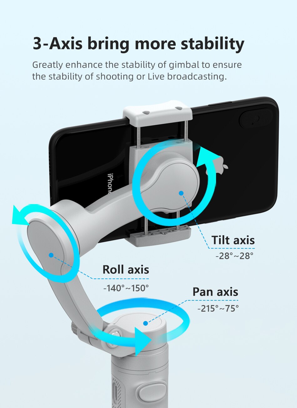 3-Axis Bluetooth Foldable Gimbal Anti-Shake Handheld Stabilizer Tripod For IPhone Android
