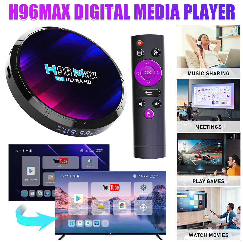 4G+64G H96 MAX Smart Android 13.0 TV Box Quad Core 8K HD Stream Player AU
