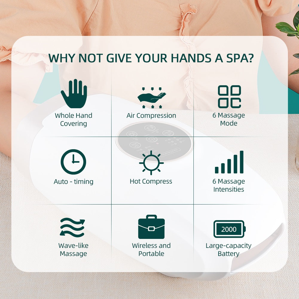 Ultimate Relief Hand Heated Massager With Air Compression For Finger, Wrist, And Palm Relaxation - Your Personal Spa Experience For Pain Relief And Stress Reduction