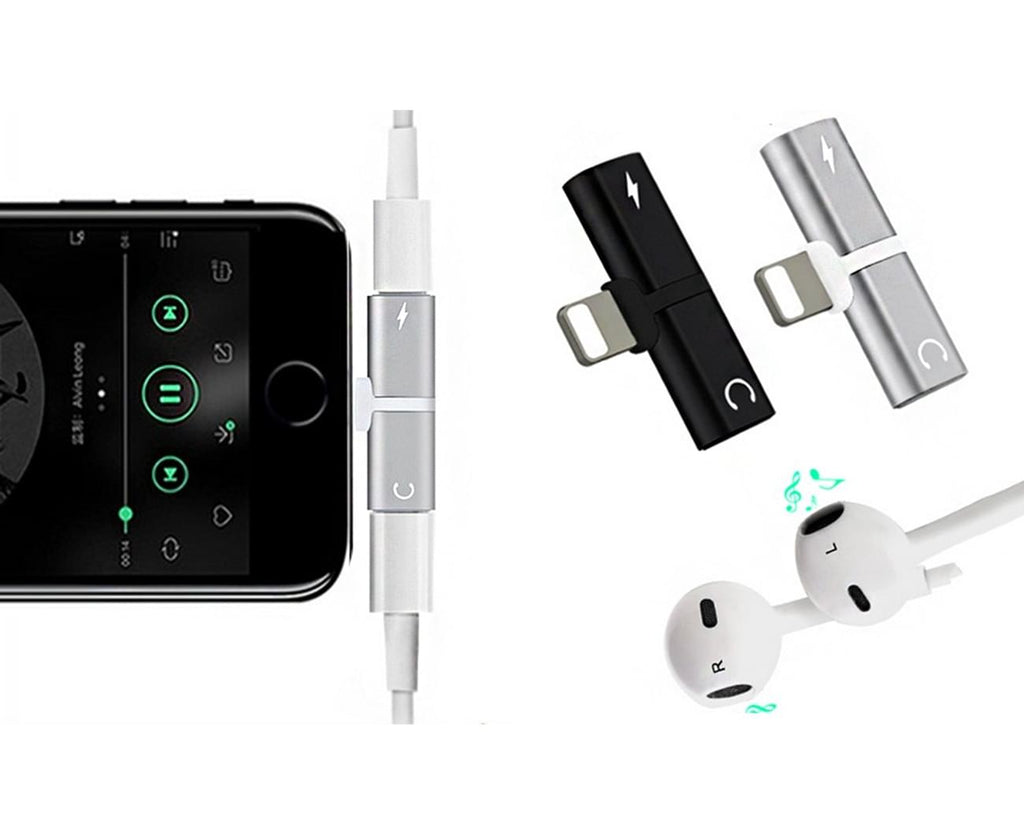 Double Lightning Audio and Charging Adapter for iPhone 7/8/X-Black