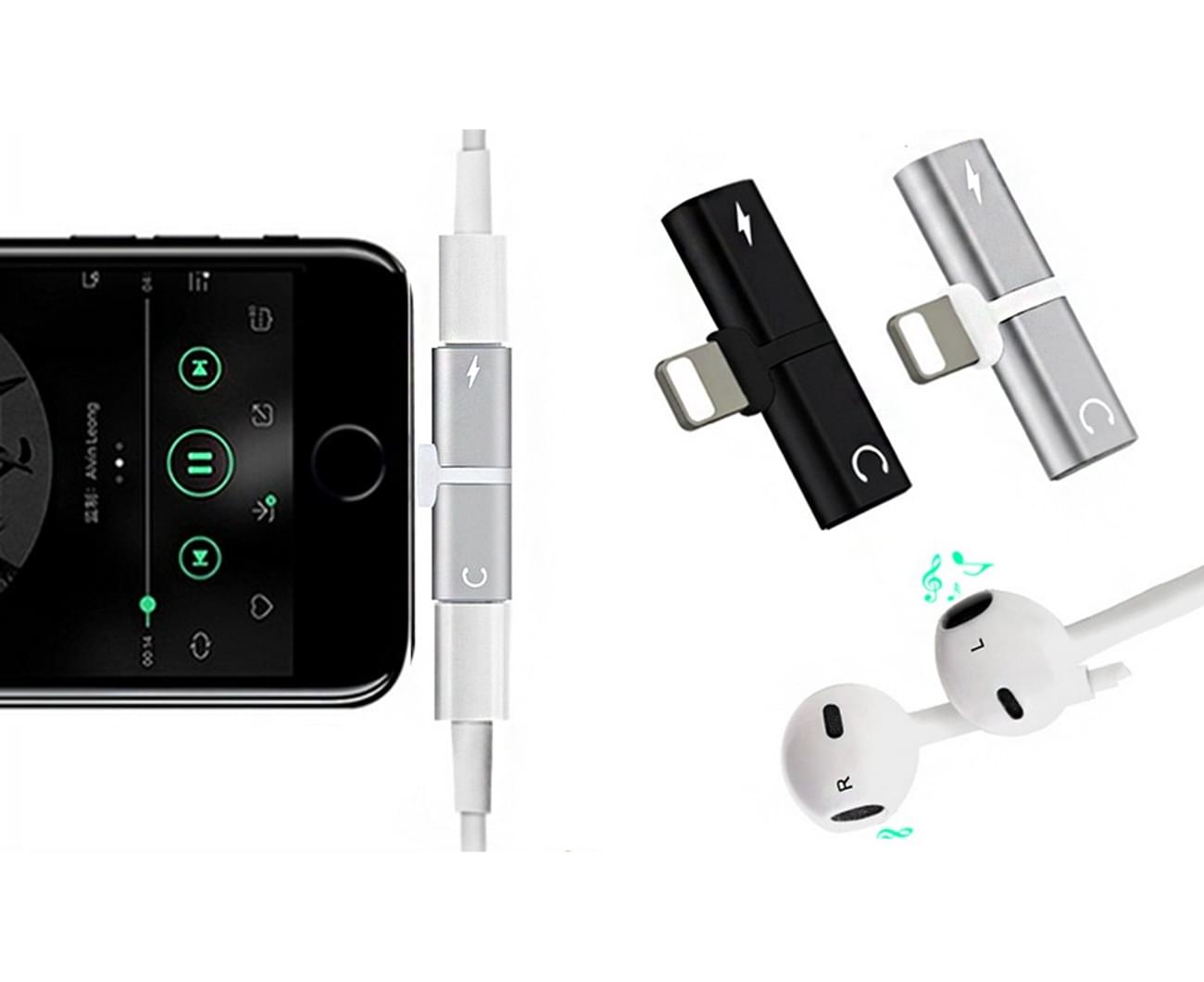 Double Lightning Audio and Charging Adapter for iPhone 7/8/X-Black