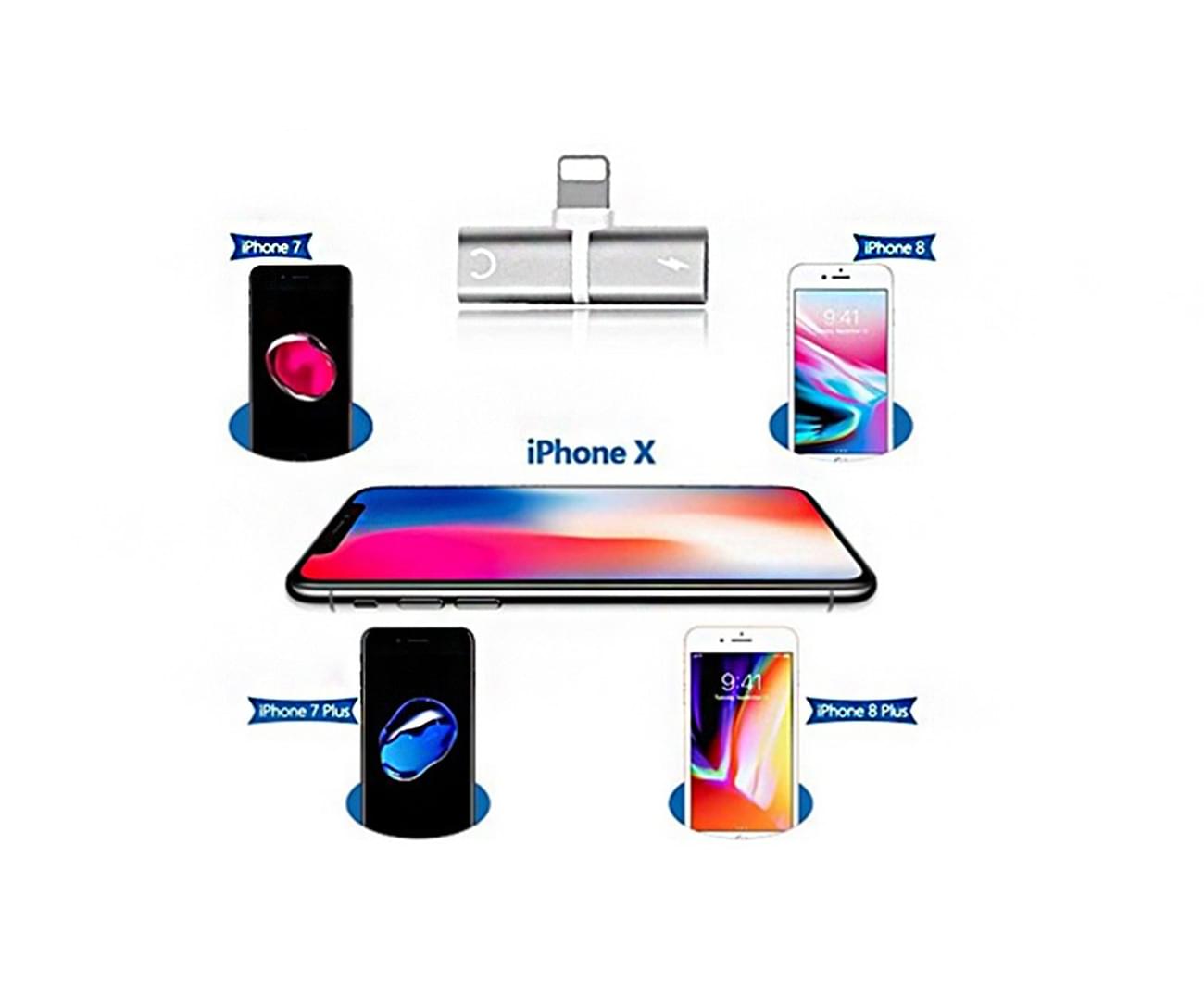 Double Lightning Audio and Charging Adapter for iPhone 7/8/X-Black