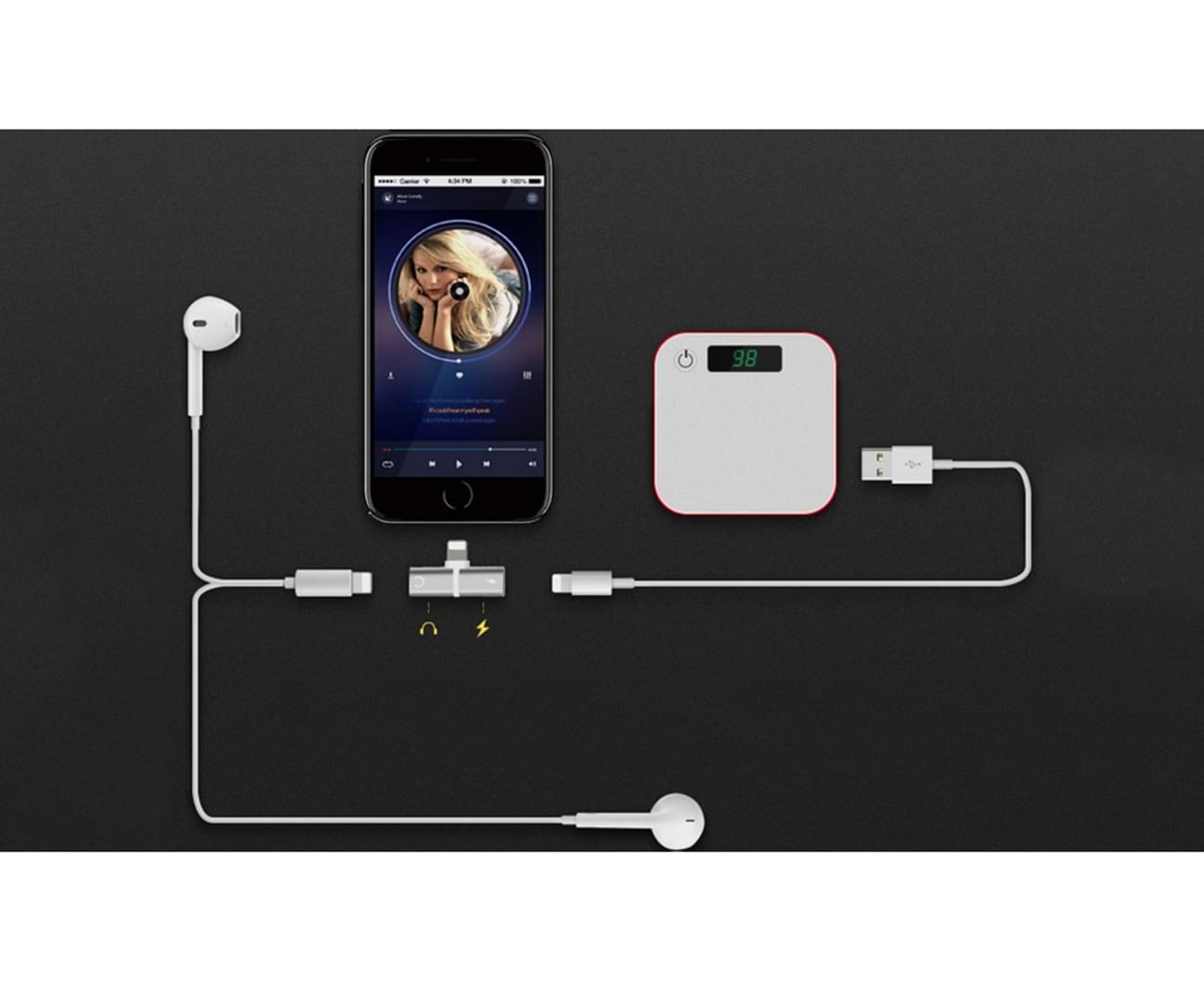 Double Lightning Audio and Charging Adapter for iPhone 7/8/X-Black