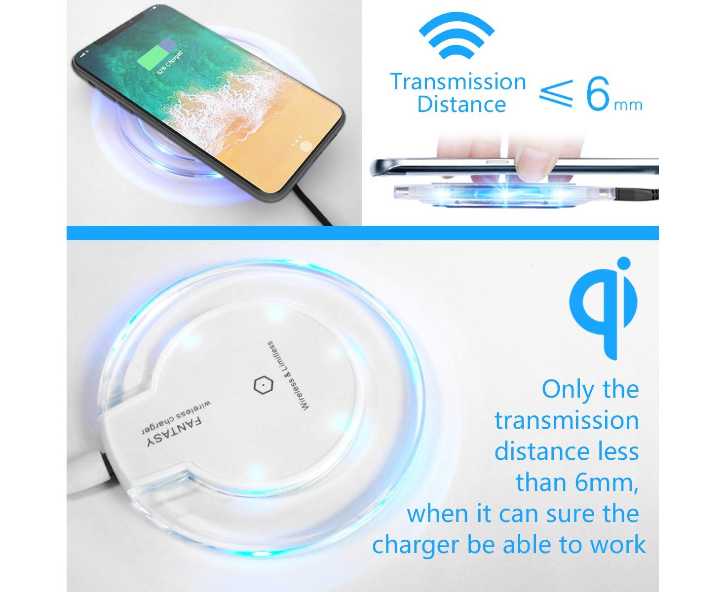 Wireless Charger Qi-Certified Portable Cordless Charging Stand Compatible All Qi-Enabled Devices -White