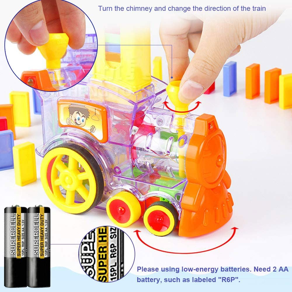 60/80 Pcs Automatic Domino Train Toy Set Colorful Dominoes Blocks Game Educational DIY Toy