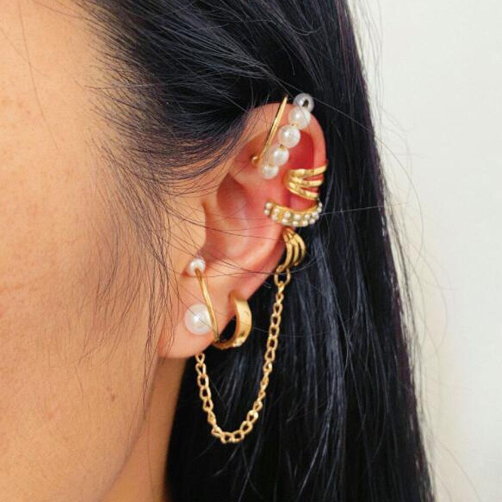 8Pcs Pearl Jewelry Ear Cuff Earrings
