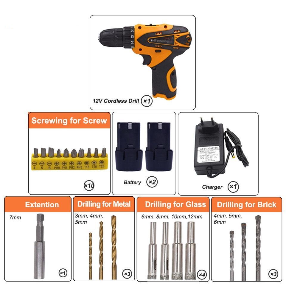 21V 3 in 1 Electric Cordless Hammer Drill New brushless Battery drill Cordless drill screwdriver battery Electric screwdriver Lithium battery Electric Tools