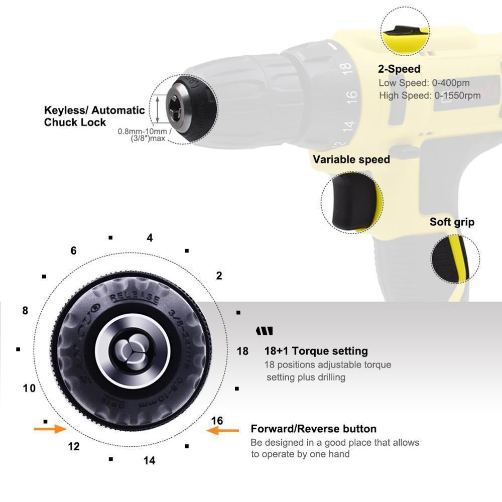 21V 3 in 1 Electric Cordless Hammer Drill New brushless Battery drill Cordless drill screwdriver battery Electric screwdriver Lithium battery Electric Tools
