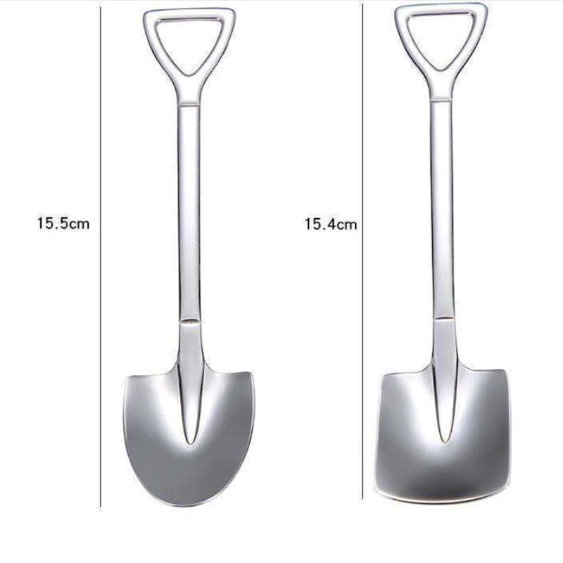 Creative Retro Stainless Steel Shovel Inspired Coffee Ice Cream Spoon Scoop tea-spoon Stainless Cutlery Set Tableware