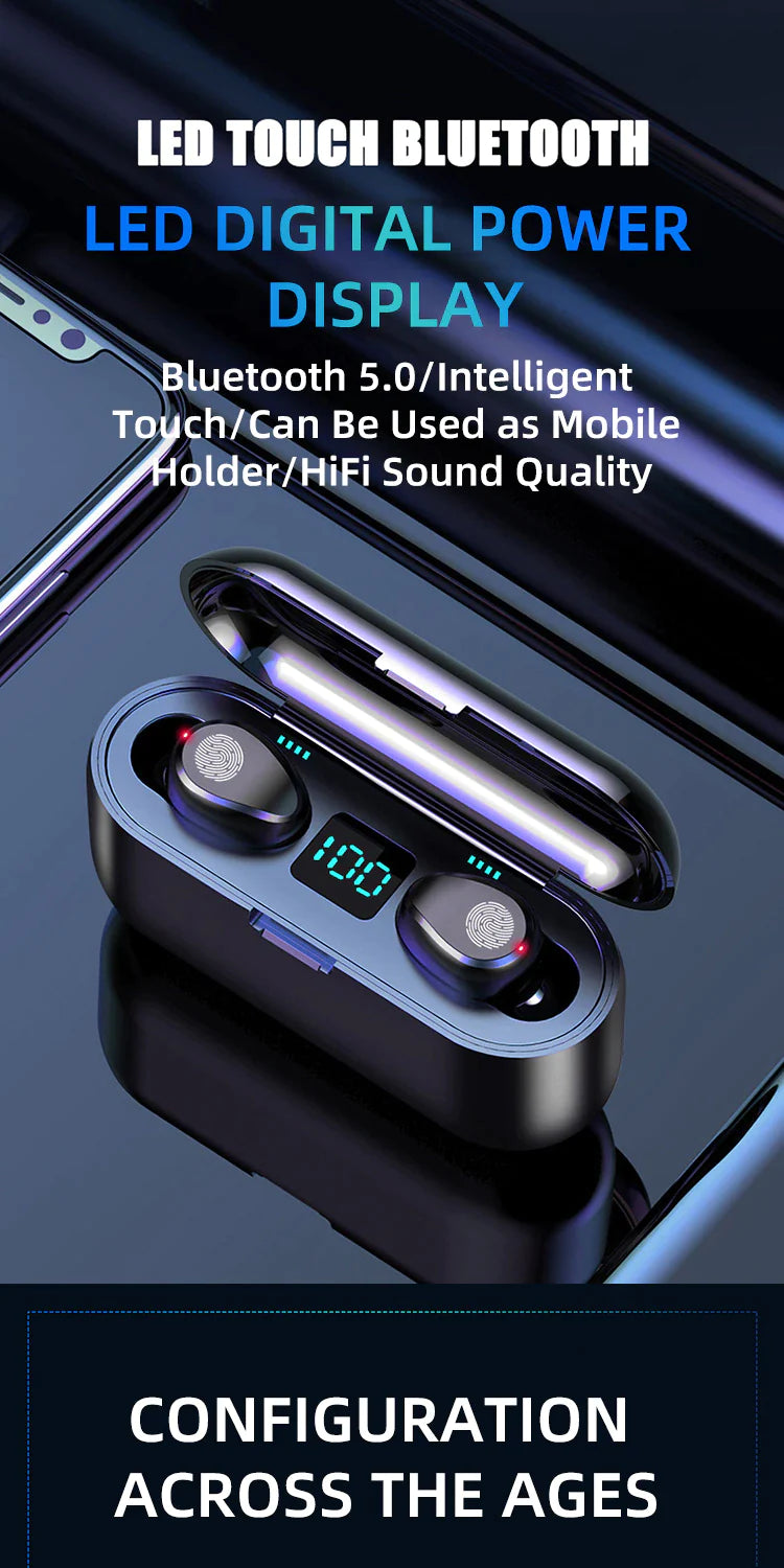Wireless Earphone Bluetooth V5 Touch Sensor & Power Bank Charger Holder