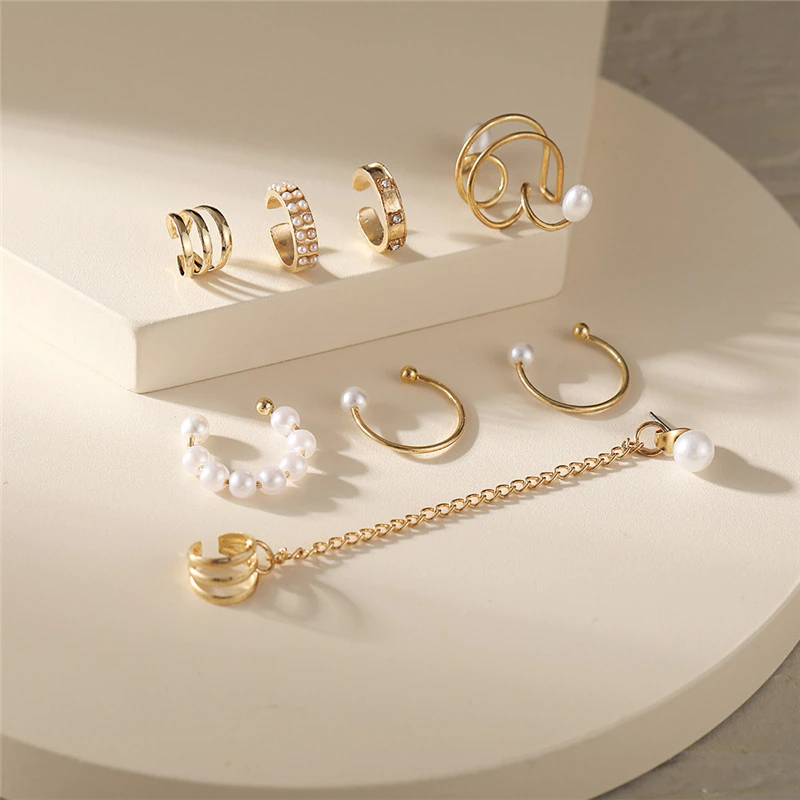 8Pcs Pearl Jewelry Ear Cuff Earrings Magnet Stud Ear Clip Gift for Friend