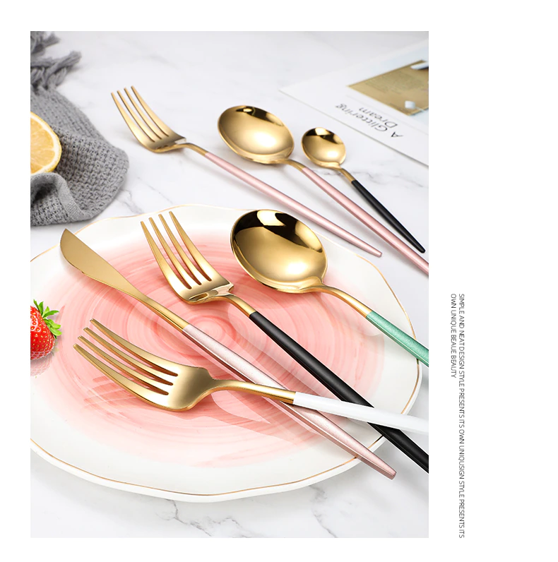 24 Pcs Luxury Cutlery Set Stainless Steel Black Gold Silver Dinnerware Tableware Steak Knife Spoon Fork Flatware Set Dishwasher Safe