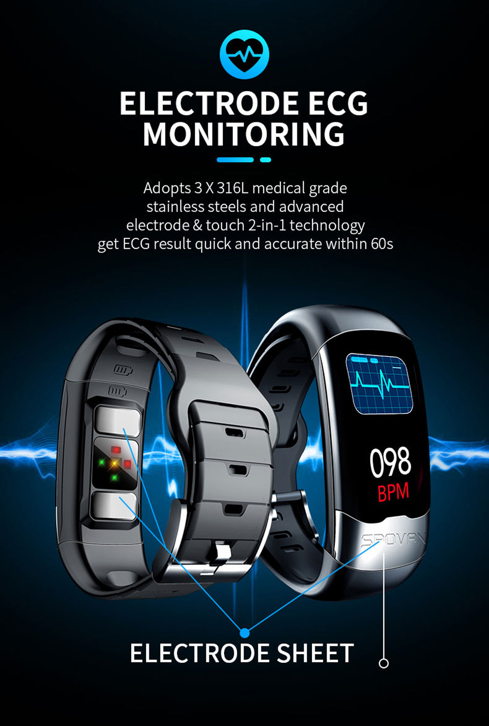 ECG PPG Smart Bracelet HRV Heart Rate Blood Pressure Monitor Smart Band Men IP67 Waterproof SportBands
