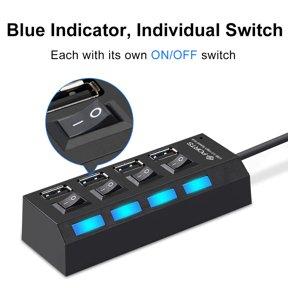 High Speed 4/7 Port Hub USB Splitter with On/Off Switch