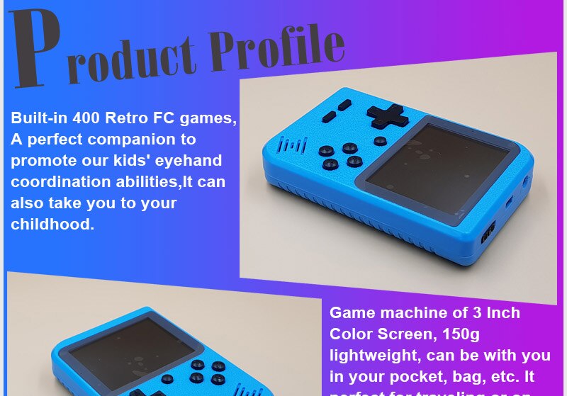 Portable Handheld Retro Console with Built in 400 Games