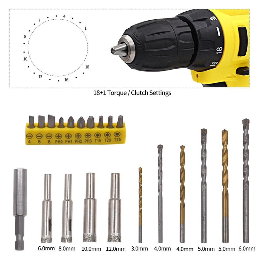 21V 3 in 1 Electric Cordless Hammer Drill New brushless Battery drill Cordless drill screwdriver battery Electric screwdriver Lithium battery Electric Tools