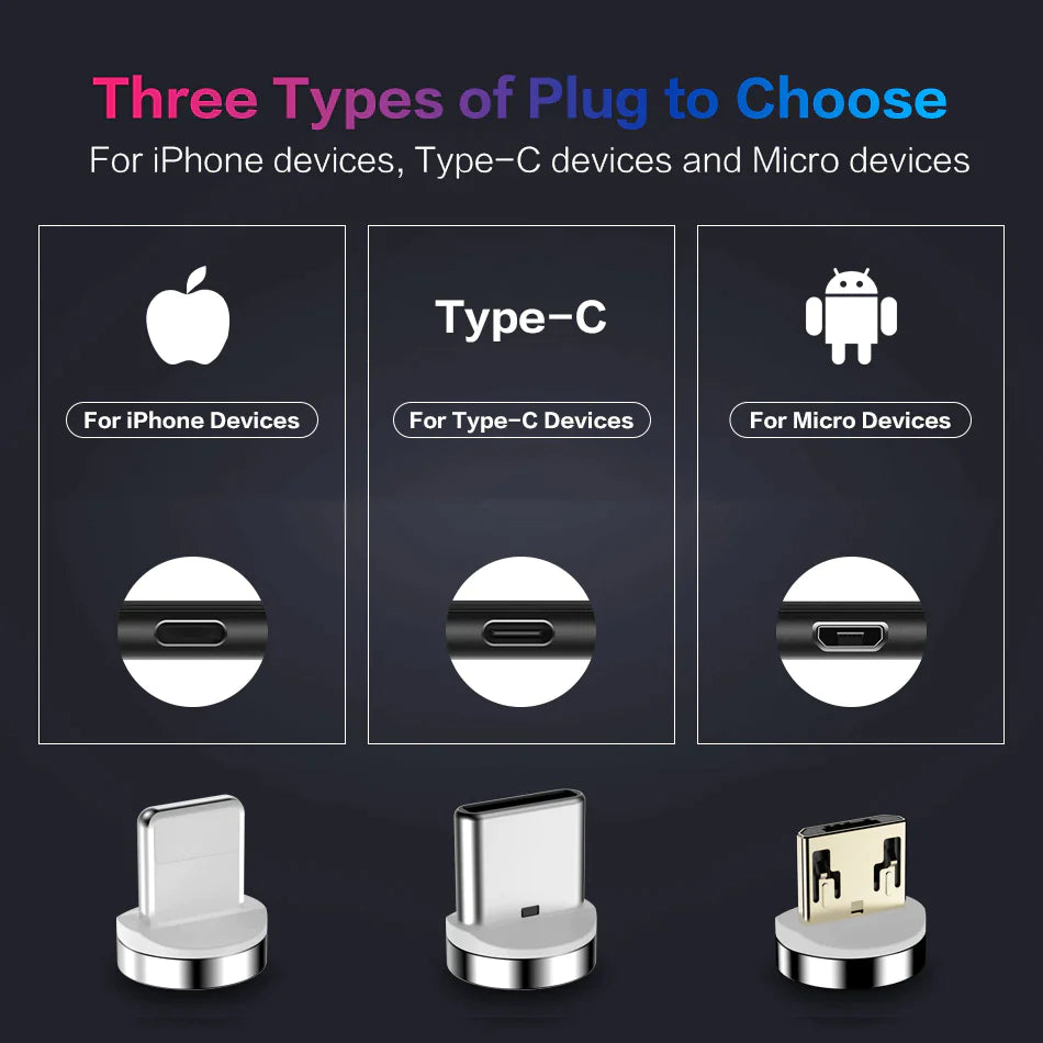 LED Magnetic USB Cable Fast Charging for all Types of Charging Port