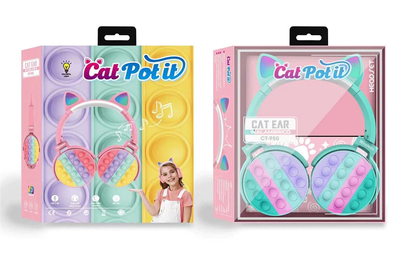Wireless Bluetooth Colorful Silicone Pop Fidget Headphones with Mic