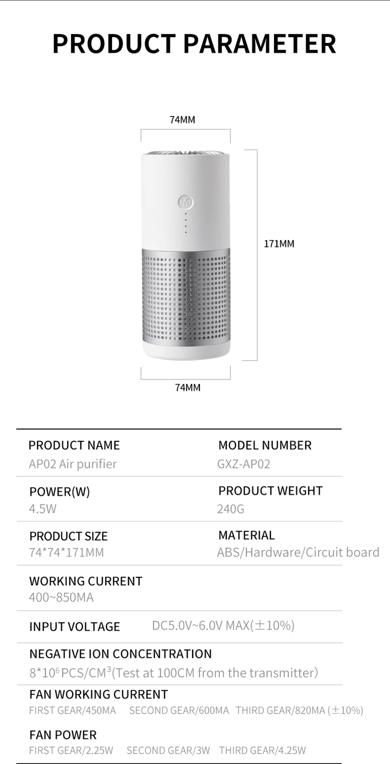 Portable Air Purifier Ozonizer HEPA Filters