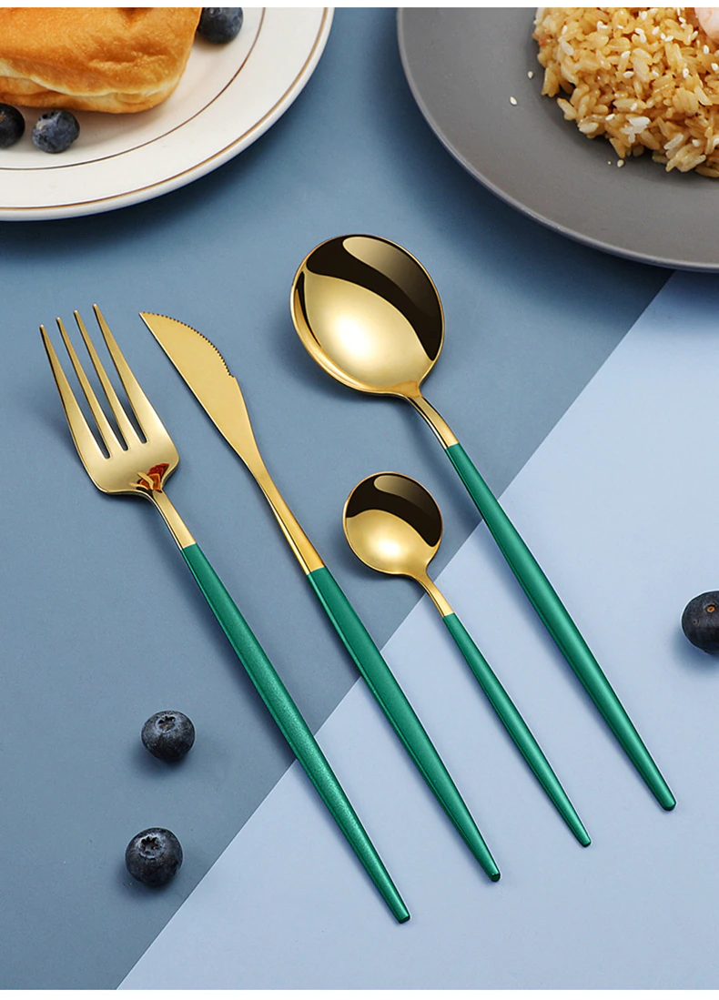24 Pcs Luxury Cutlery Set Stainless Steel Black Gold Silver Dinnerware Tableware Steak Knife Spoon Fork Flatware Set Dishwasher Safe