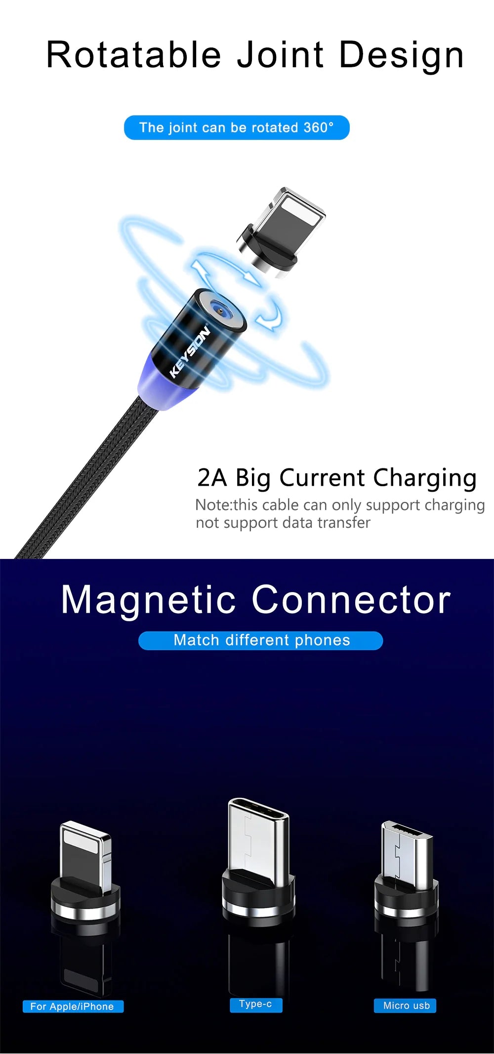 LED Magnetic USB Cable Fast Charging for all Types of Charging Port