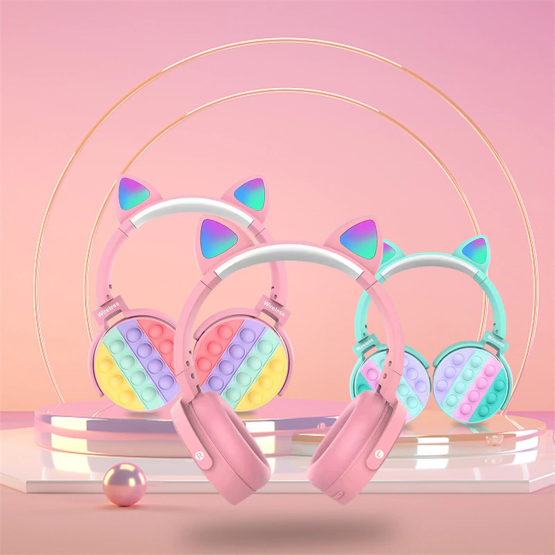 Wireless Bluetooth Colorful Silicone Pop Fidget Headphones with Mic
